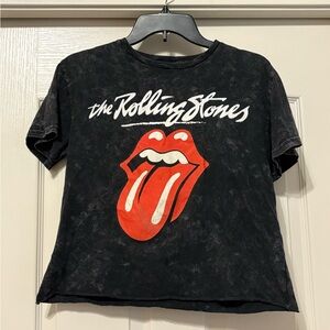 The Rolling Stones Distressed Black Tee with Red Logo - Crop Top